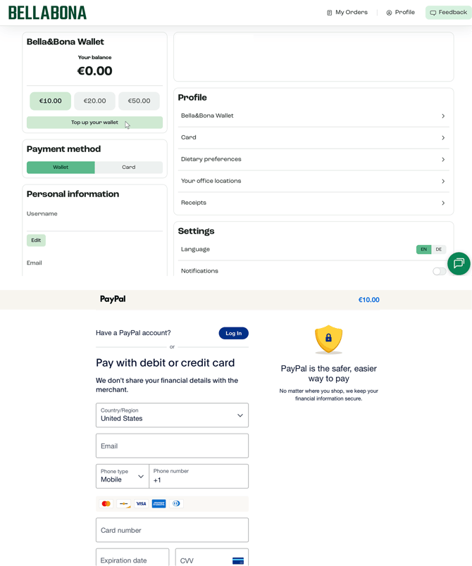 Bella&Bona _ Desktop _ Adding money to wallet